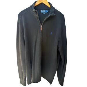 Polo Ralph Lauren Quarter Zip Sweater Mens XL Black Cotton Pullover Pony Logo